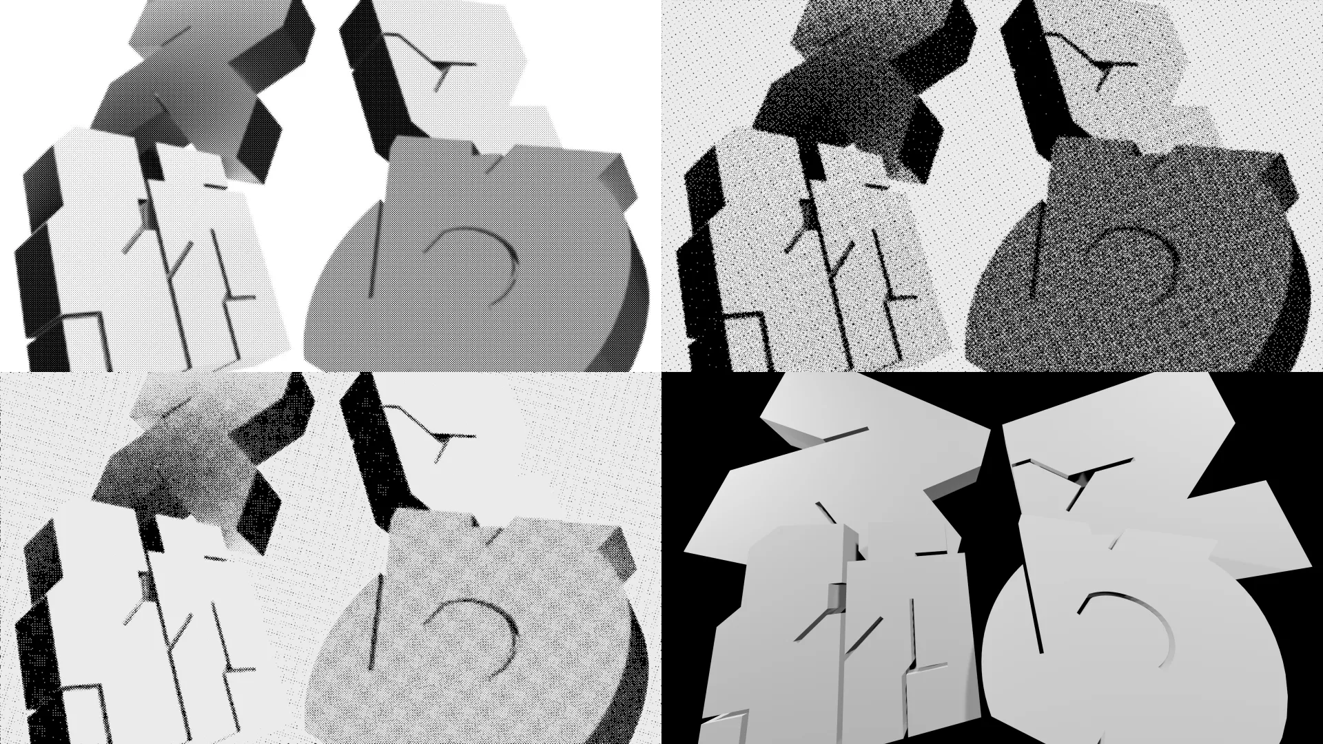 さくらさんが作ってくれた、3Dにしたロゴによる背景用のさまざまなルック